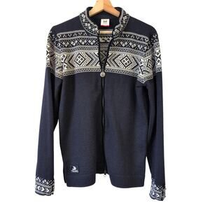 Dale of Norway Karine Knit Sweater Size Large Viking Navy Blue Wool Full Zip Up